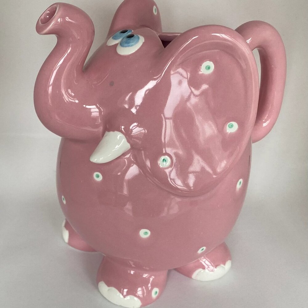 Fitz and Floyd 1985 Fantasy Fair Pink W/Polka Dots Elwood Elephant Pitcher